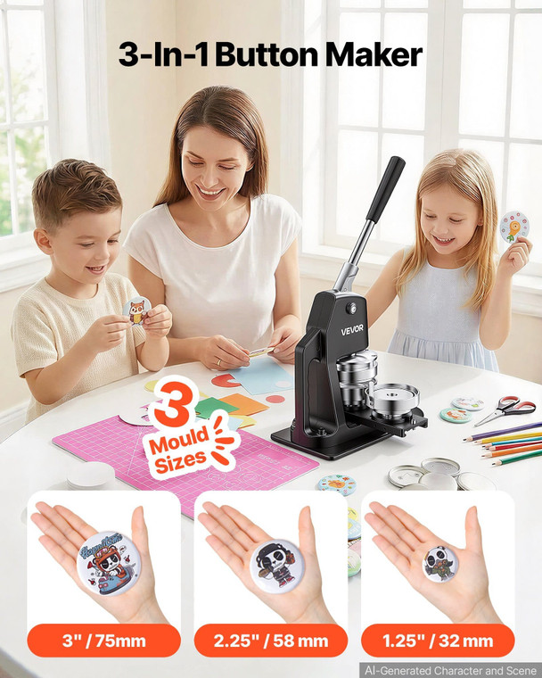 Button Maker Machine 1.25"/2.25"/3"(32/58/75 mm) 3-in-1 Pin Maker, with 300pcs Button Parts, Circle E415-DGNBJSKXZJ58IRHVT002V0