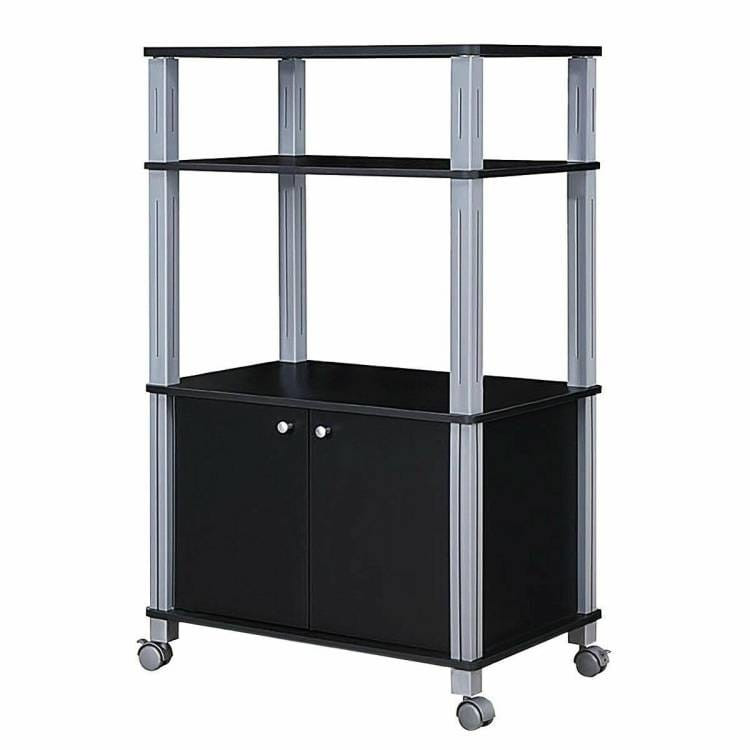 Modern 3-Shelf Kitchen Bakers Rack Cart on Wheels in Black Wood Finish Q280-COBLK924637