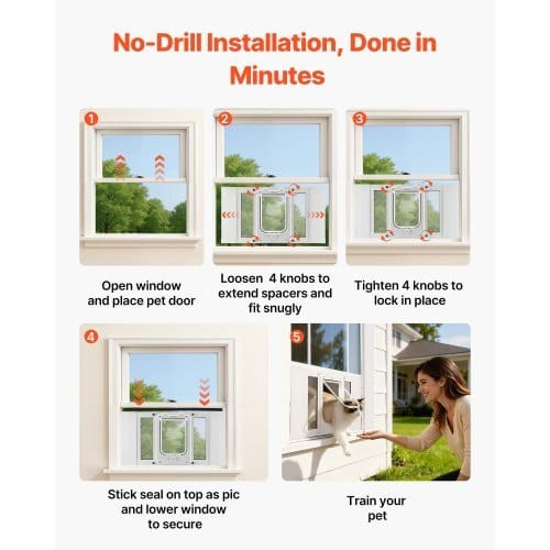 Cat Door for Window, Adjustable to Fit Window Width 23"-28", 4 Secure Lock Modes, Aluminum Frame an E415-CHMMZYSSK232W040E001V0