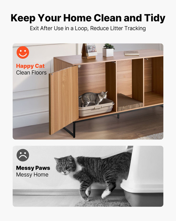 Cat Litter Box Enclosure Furniture, 47.2 in Hidden Litter Box Cabinet with Scratch Pad & Storage, W E415-JSJJMSPWQ472XUOZP001V0