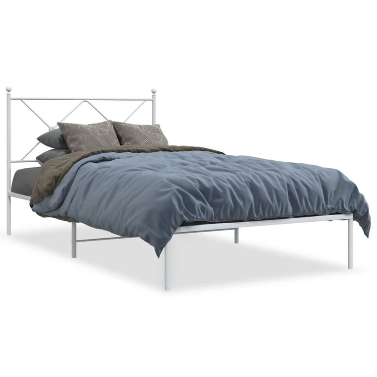  Metal Bed Frame without Mattress with Headboard White 39.4"x78.7 A949-376546
