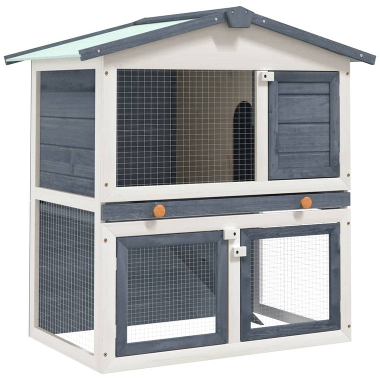 Outdoor Rabbit Hutch 3 Doors Gray Wood A949-170837