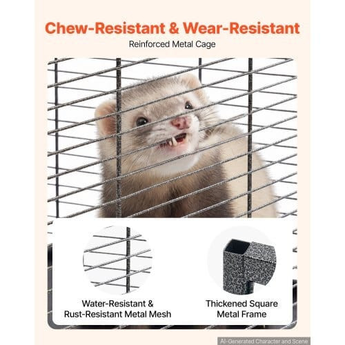 Metal Small Animal Cage 37.8"H 3-Tier Rolling Ferret Cage On Wheels, 0.55" Wire Spacing Large Cages E415-JSXDL3CJS362XNI6W001V0