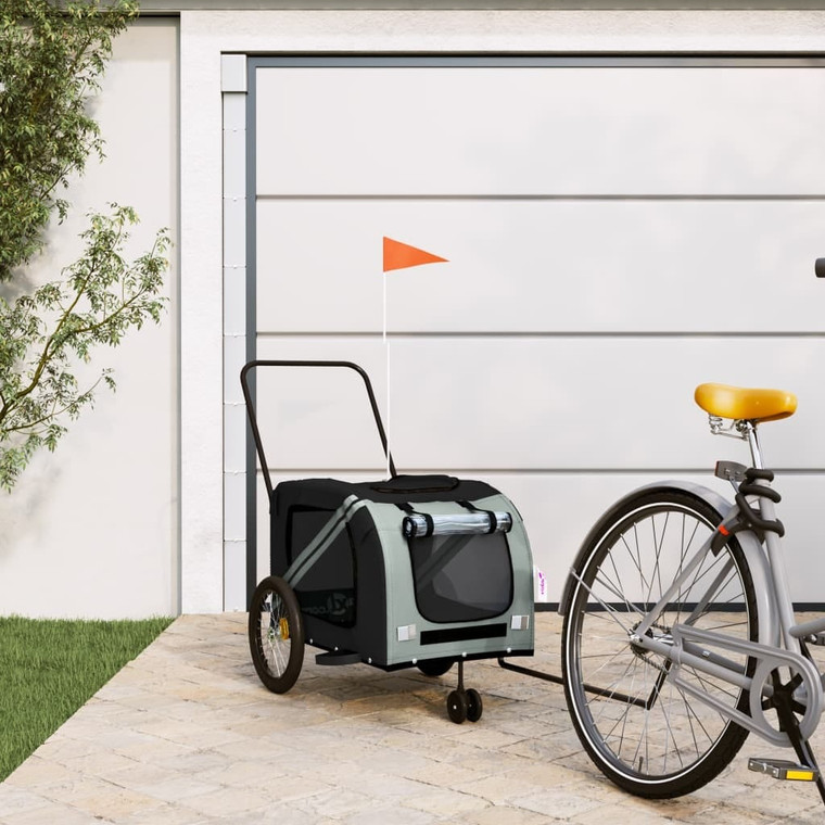 Pet Bike Trailer Gray and Black Oxford Fabric and Iron A949-93902