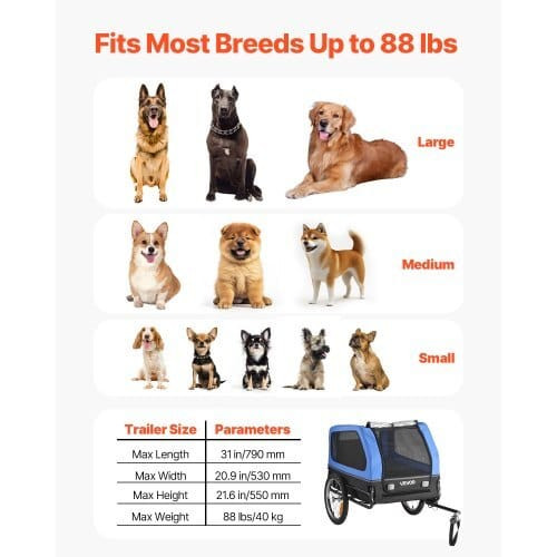 Dog Bike Trailer, Supports up to 88 lbs, Pet Cart Bicycle Carrier for Small & Large Dogs, Easy Fold E415-TCSCWZXCTC88AW1LH001V0