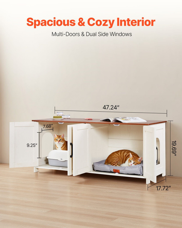 Cat Litter Box Enclosure for Multi Cats, 47.2 in Hidden Litter Box Cabinet with 4 Doors & 2 Entries E415-JSDMMSPWQ472Z9PLH002V0