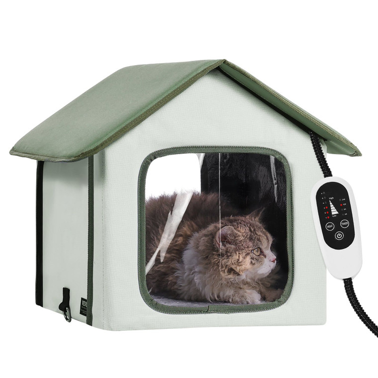 Elevated Heated Cat House, Outdoor Kitty Shelter with Timer, 600D Oxford Cloth Foldable Cat Shelter E415-FWSBYMBHSNJBKOLU0V1