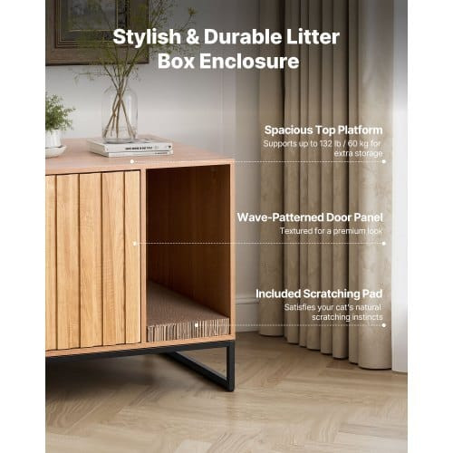 Cat Litter Box Enclosure Furniture, 31.5 in Hidden Litter Box Cabinet with Scratch Pad & Storage, W E415-JSJJMSPWQ3151XBNF001V0