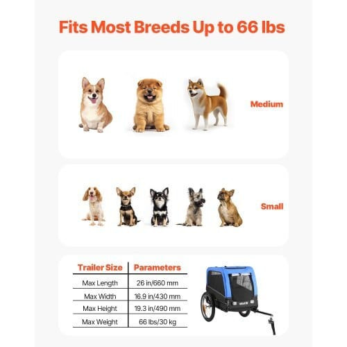 Dog Bike Trailer, Supports up to 66 lbs, Pet Cart Bicycle Carrier for Small & Medium Dogs, Easy Fol E415-TCSCWZXCTC50OVVG5001V0