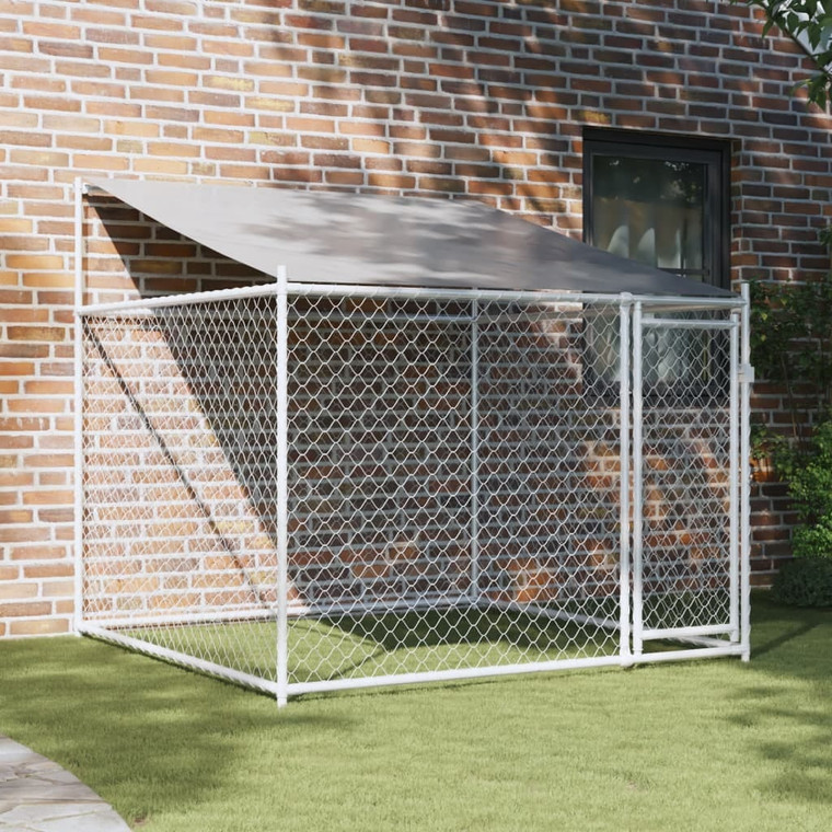 Dog Cage with Roof and Door Gray 6.6'x6.6'x6.6'Galvanized Steel A949-172559