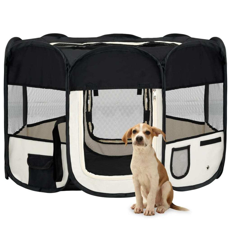 Foldable Dog Playpen with Carrying Bag Black 43.3"x43.3"x22.8 A949-171006