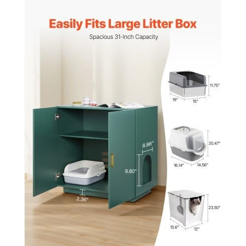 Cat Litter Box Enclosure, 31.5 in Hidden Litter Box Cabinet, Wooden Indoor Cat Washroom with Ventil E415-JSLMMSPWQ315F4YRL001V0