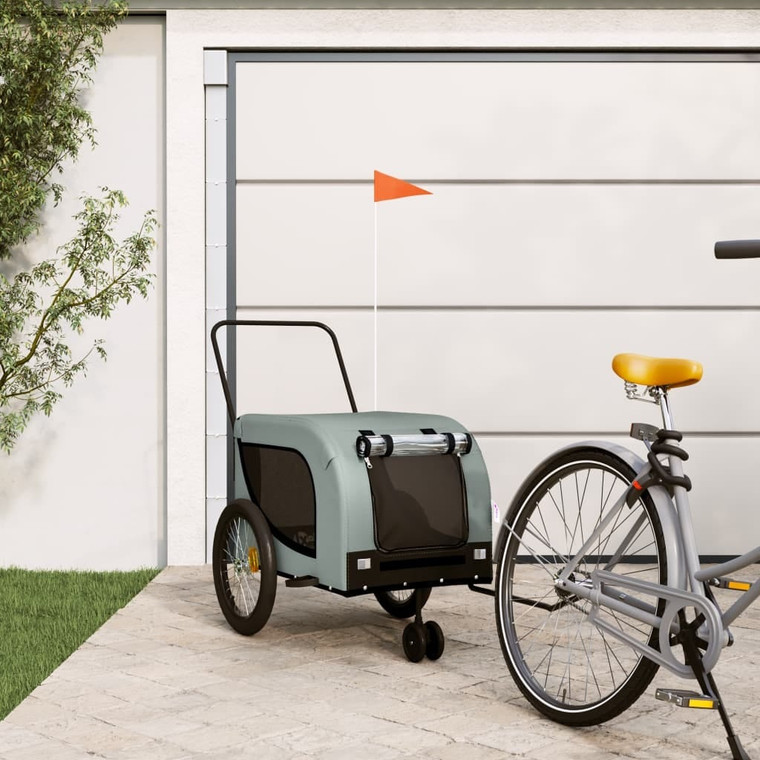 Pet Bike Trailer Gray and Black Oxford Fabric and Iron A949-94028