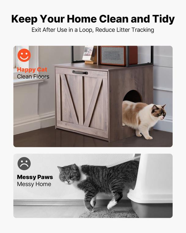 Cat Litter Box Enclosure Furniture, 23.6 in Hidden Litter Box Cabinet with Storage Shelves, Modern  E415-XHSCBBSNJSMS8FWBX001V0