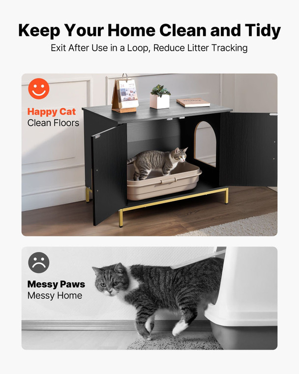 Cat Litter Box Enclosure Furniture, 27.6 in Hidden Litter Box Cabinet with Metal Legs & Handle, Mod E415-JSJJMSPWQ2763CC4L001V0