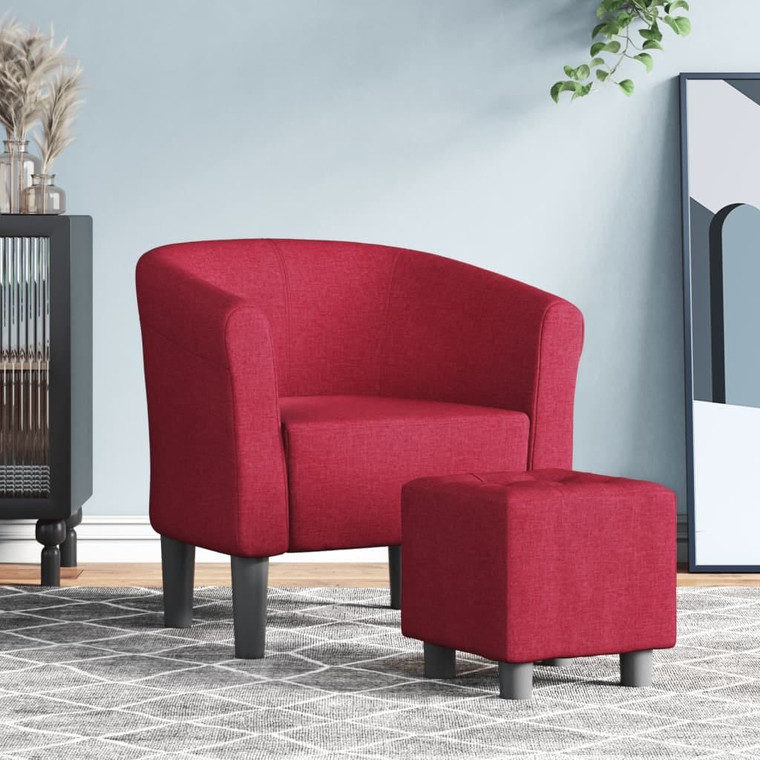 Tub Chair with Footstool Wine Red Fabric A949-356434