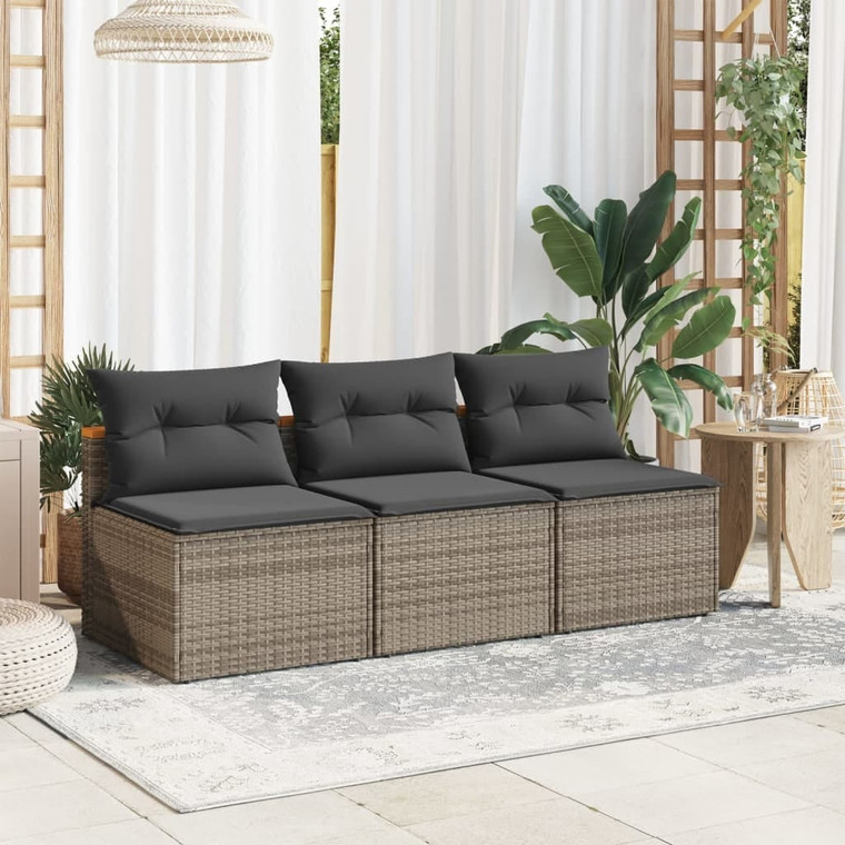  Patio Sofas Armless with Cushions 2 pcs Gray Poly Rattan A949-365833