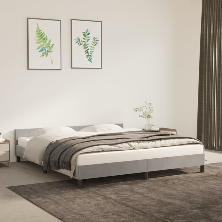 Bed Frame without Mattress Light Gray King Velvet A949-347609