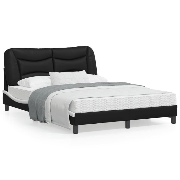  Bed Frame without Mattress "Hvar" Black and White 53.9"x74.8" Faux Leather A949-3208038