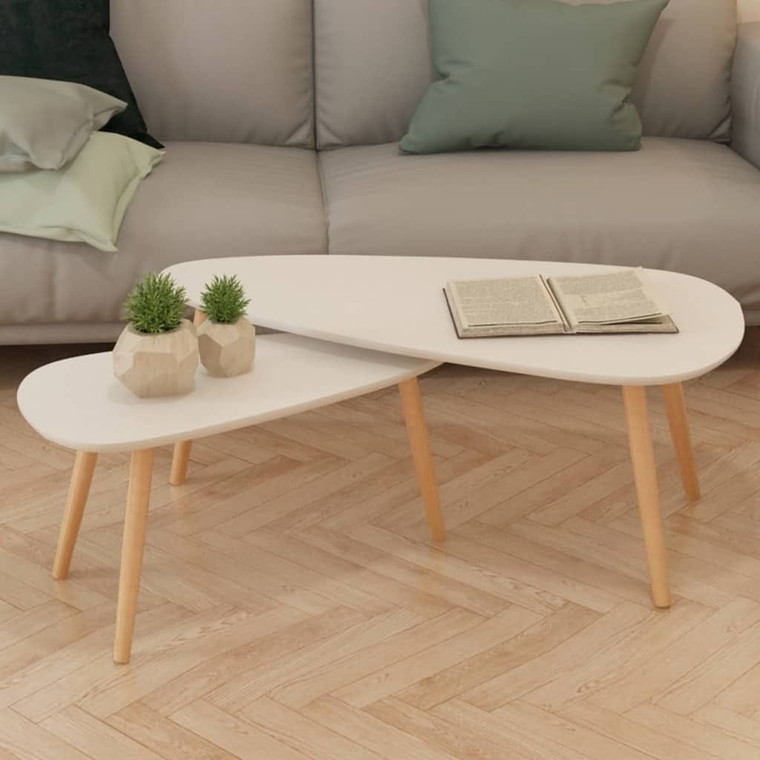  Coffee Table Set 2 Pieces Solid Pinewood White A949-244731