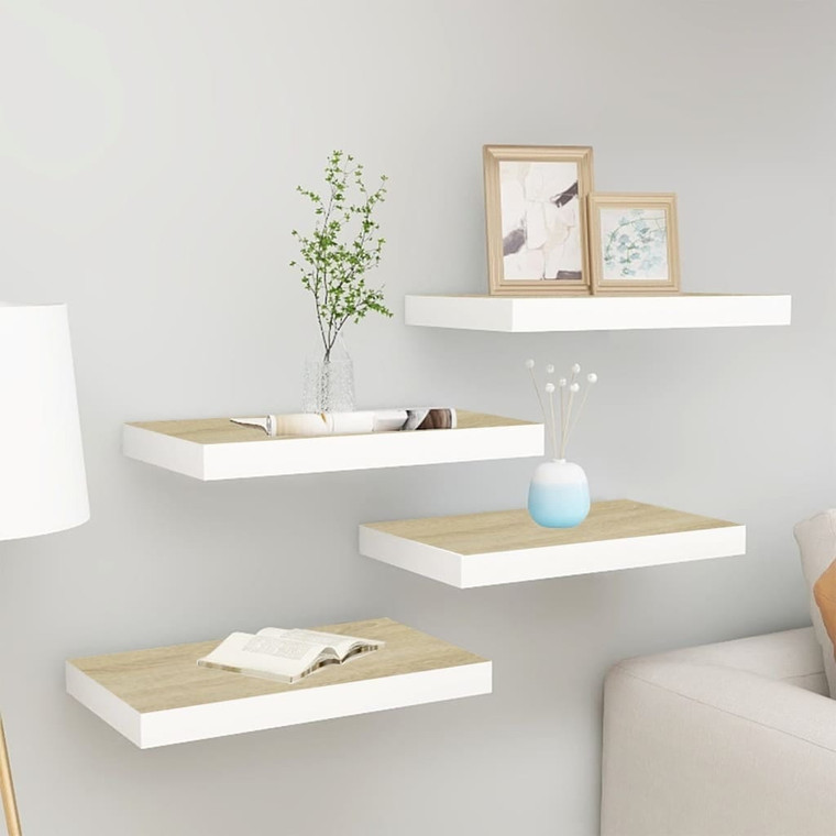  Floating Wall Shelves 4 pcs Oak and White 15.7"x9.1"x1.5" MDF A949-326572