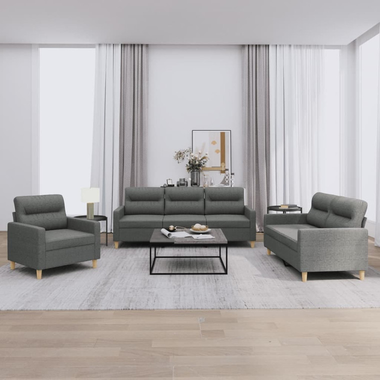 3 Piece Sofa Set with Cushions Dark Gray Fabric A949-3201537