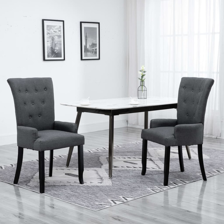  Dining Chairs with Armrests 2 pcs Dark Gray Fabric A949-276908