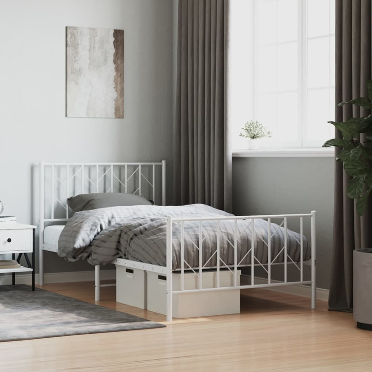  Metal Bed Frame without Mattress with FootboardWhite 39.4"x78.7 A949-374499