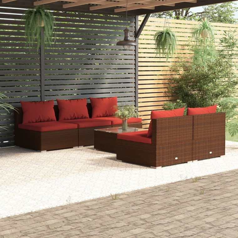  6 Piece Patio Lounge Set with Cushions Poly Rattan Brown A949-3101451