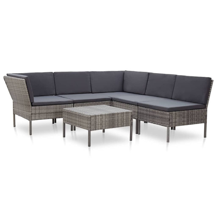  6 Piece Patio Lounge Set with Cushions Poly Rattan Gray A949-48950