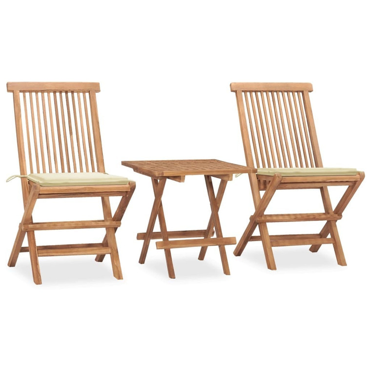  3 Piece Folding Patio Dining Set with Cushion Solid Teak Wood A949-3063200