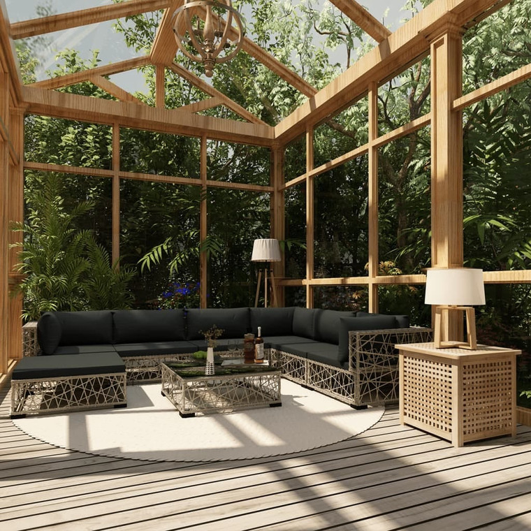  8 Piece Patio Lounge Set with Cushions Poly Rattan Gray A949-48301