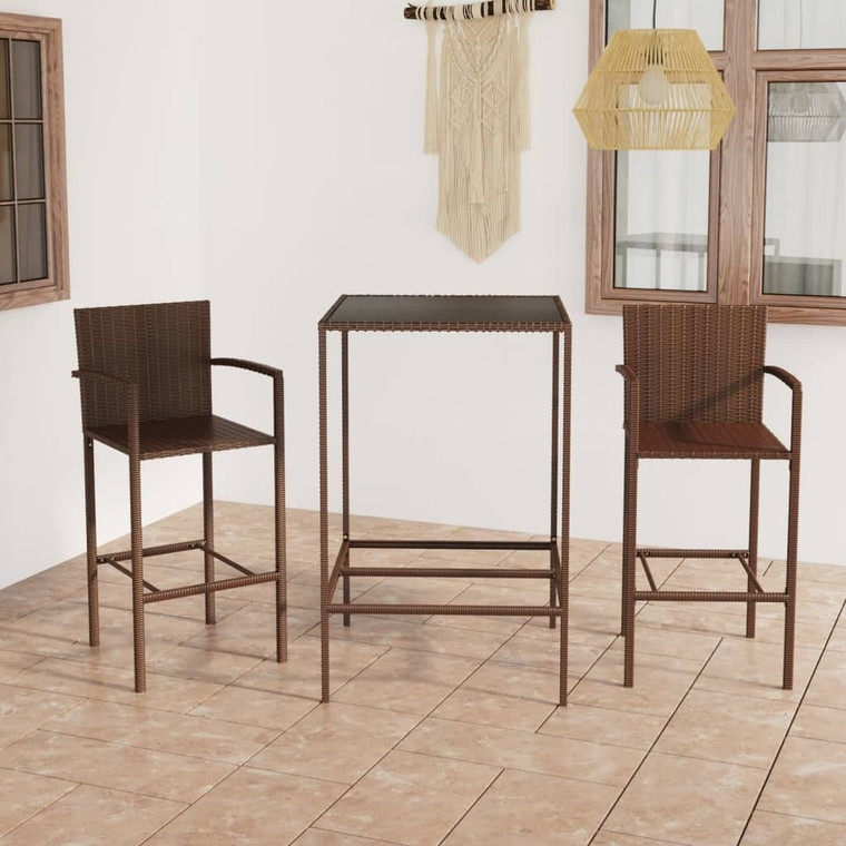  3 Piece Patio Bar Set Poly Rattan Brown A949-3064836