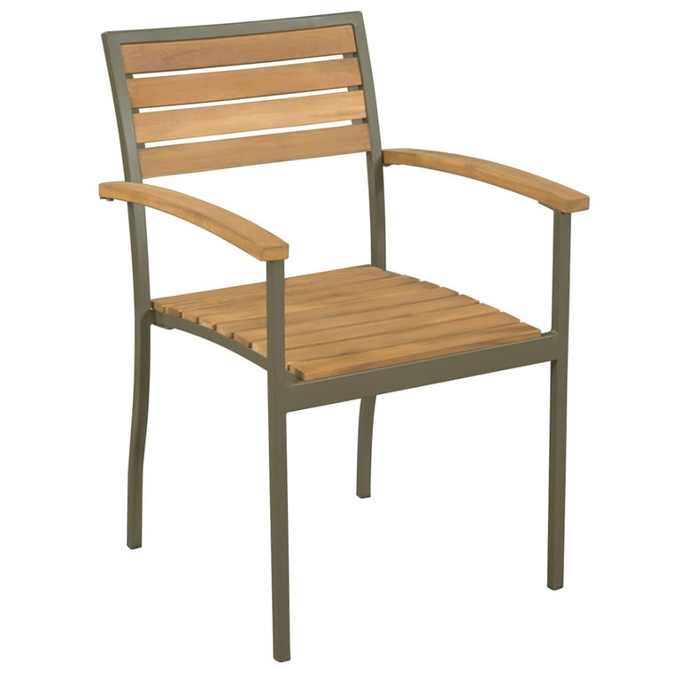  Stackable Patio Chairs 2 pcs Solid Acacia Wood and Steel A949-44236