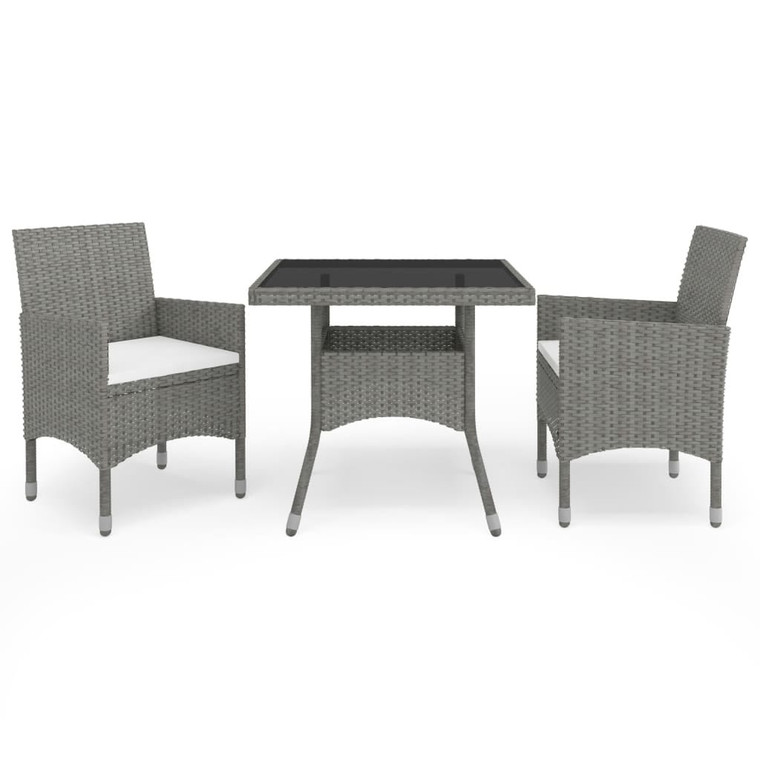  3 Piece Patio Dining Set Gray Poly Rattan and Glass A949-3058309