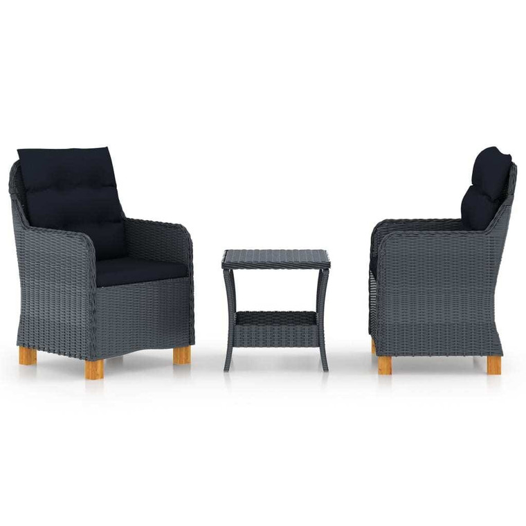  3 Piece Patio Lounge Set with Cushions Poly Rattan Dark Gray A949-3060180