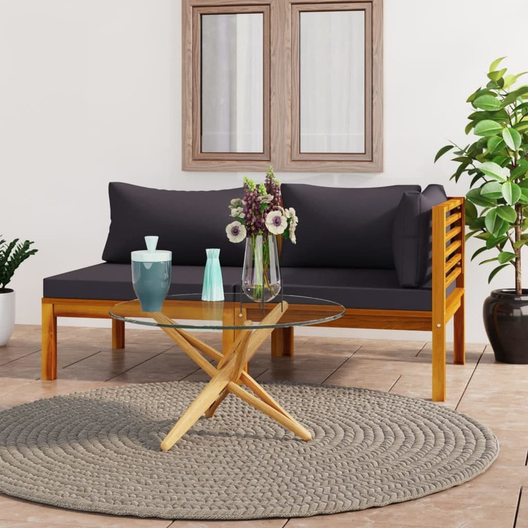  2 Piece Sofa Set with Dark Gray Cushions Solid Acacia Wood A949-316282