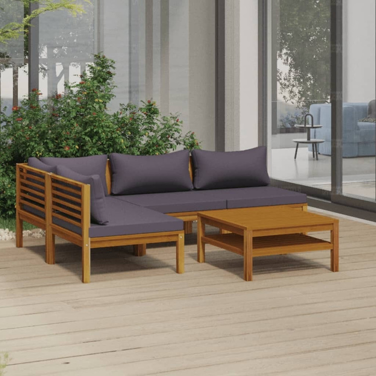  5 Piece Patio Lounge Set with Cushion Solid Acacia Wood A949-3086919