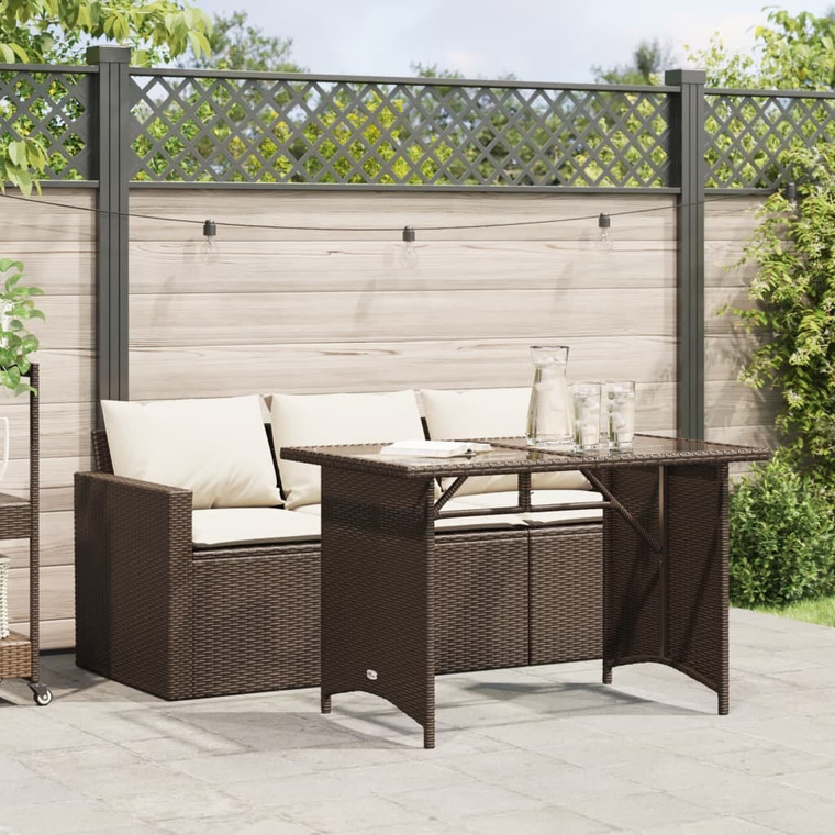  2 Piece Patio Dining Set with Cushions Brown Poly Rattan A949-366330