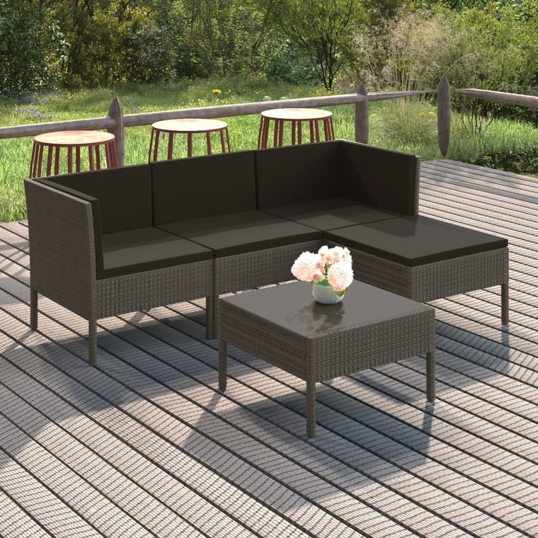  5 Piece Patio Lounge Set with Cushions Poly Rattan Gray A949-3094378