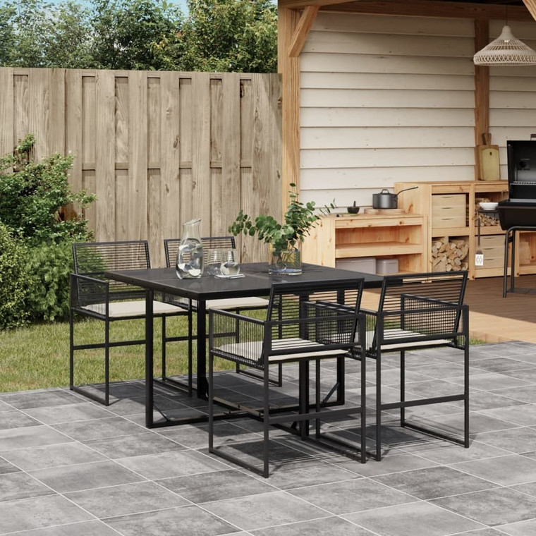  5 Piece Patio Dining Set with Cushions Black Poly Rattan A949-3295023