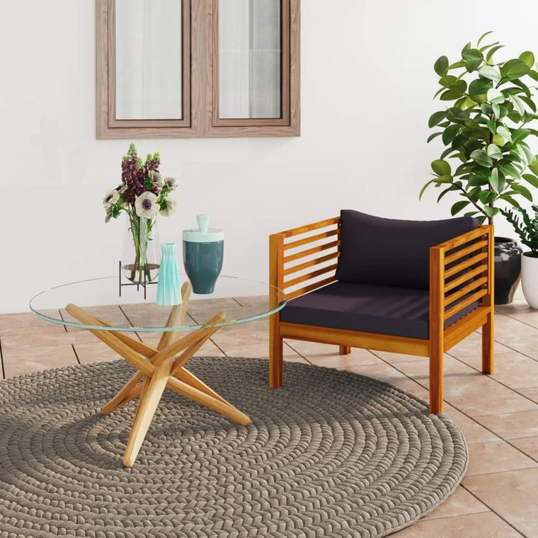  Patio Chair with Dark Gray Cushions Solid Acacia Wood A949-316293