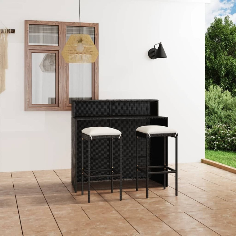  3 Piece Patio Bar Set with Cushions Black A949-3064873