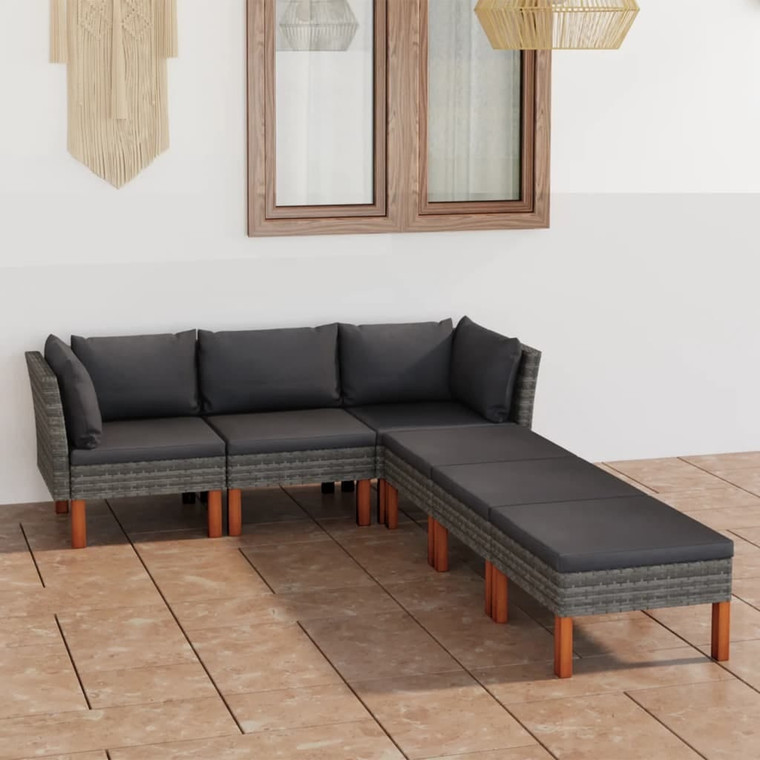  6 Piece Patio Lounge Set with Cushions Poly Rattan Gray A949-3059728