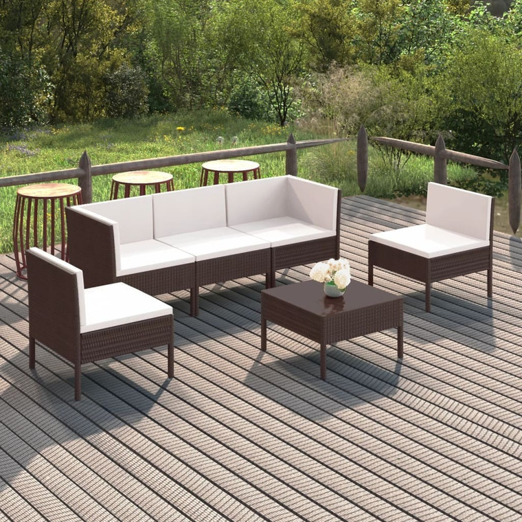  6 Piece Patio Lounge Set with Cushions Poly Rattan Brown A949-3094343