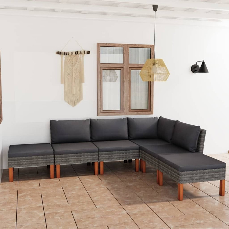  6 Piece Patio Lounge Set with Cushions Poly Rattan Gray A949-3059713