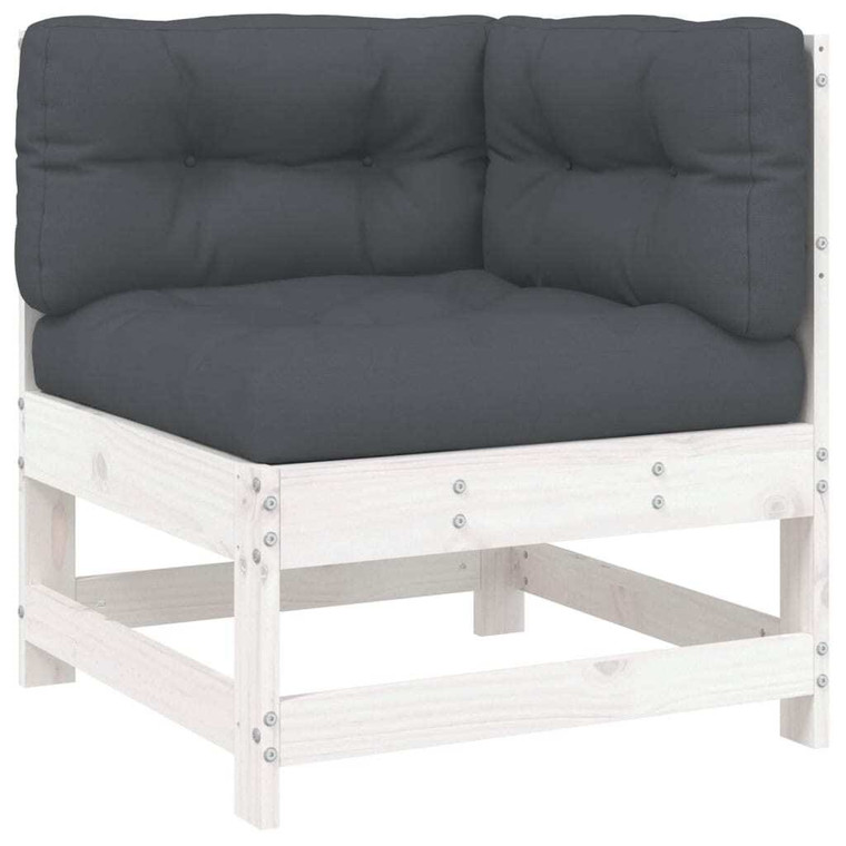  Corner Sofa with Cushions White Solid Wood Pine A949-825542
