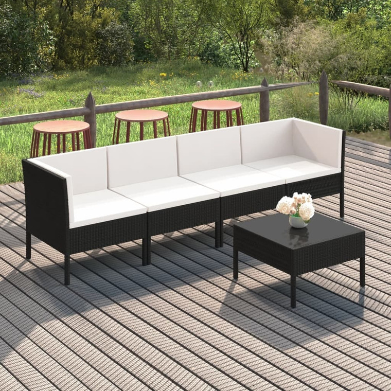  5 Piece Patio Lounge Set with Cushions Poly Rattan Black A949-3094336