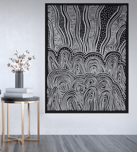 First nations artist Kylie Hill laser cut decorative panel privacy screen 'Ancestors Watching Over Us'