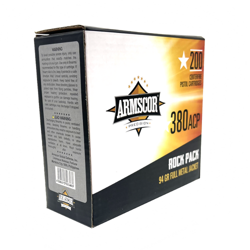ArmscorPrecision - 380 Auto - 95gr - FMJ - 200rnd/Box Rock Pack